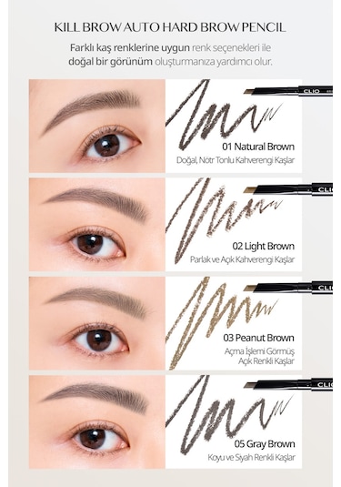 İnce Altıgen Uçlu Kaş Kalemi Clio Kill Brow Auto Hard Brow Pencil 02 Light Brown