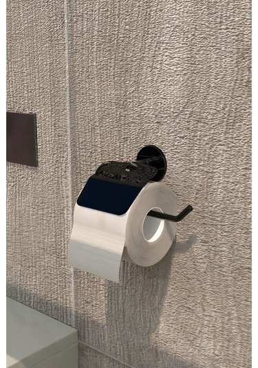 Yapışkanlı Tuvalet Kağıtlığı Wc Kağıtlık Tuvalet Kağıdı Askısı Geniş Kapak Siyah S-109