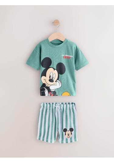 Erkek Çocuk Mickey Çizgili Şortlu Takım Mint Mint Yeşili