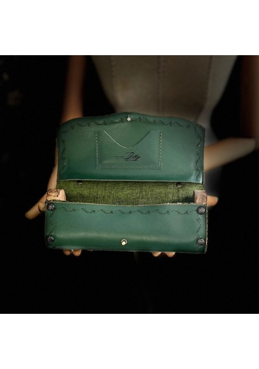 Hakiki Deri, El Yapımı Bayan Çanta, Bayan Cüzdan Larissa V40 Yeşil