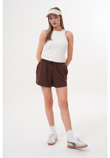Genius Store Kadın Modal Şort Beli Lastikli Cepli Şort Modal-şort Kahverengi