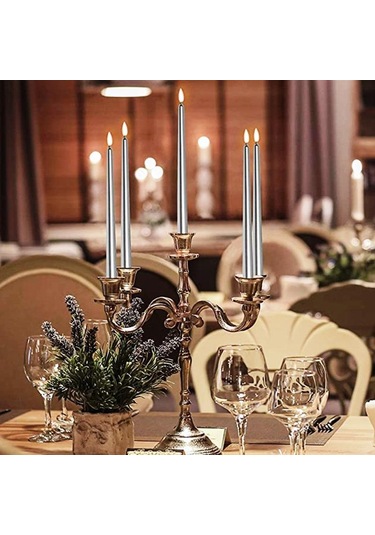 10 Pcs Chrıstmas Candle Metallıc Brıght Silver Candlestıck 10 Adet Gümüş Şamdan Mumu Yılbaşı Mumları Renkli