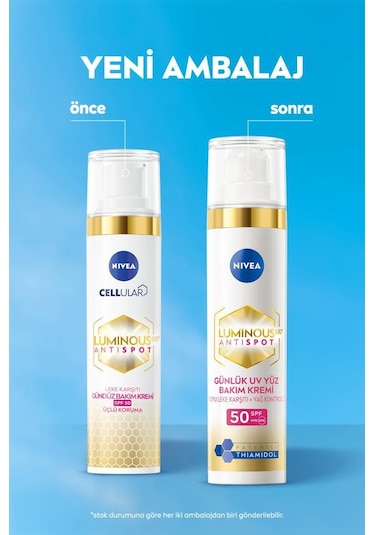 Nivea Luminous630 Thiamidol Etkili Leke Karşıtı Gündüz Yüz Kremi SPF50 UV Koruma Hyaluronik Asit 40 ML