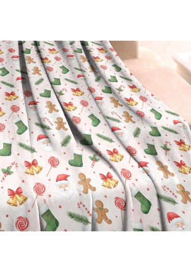 Noel Desenli 60x80 İnç Polar Battaniye, Yumuşak, Hafif Ve Kalın, Erkek, Kadın Ve Çocuk İçin Noel Baba Noel Çorabı