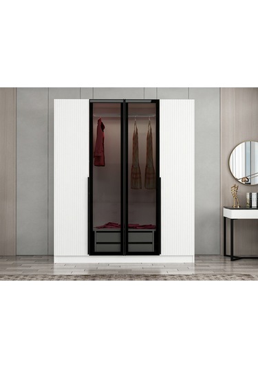 Kale Plus 4 Mebran Kapaklı 2ç Dolap Beyaz Mebran Füme Cam 190cm Beyaz