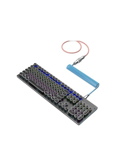 Pazly Mekanik Klavye Kıvrımlı Usb-type-c Kablosu, 2.2m Maks. Uzunluk, Pembe-mavi, Tpe/naylon Dokuma, Genişletilebilir, Kablo Seti