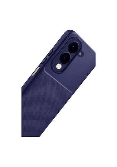 Vivo Y29s Uyumlu Kılıf Karbon Tasarım Kamera Korumalı Silikon Telefon Kılıfı Kapak Lacivert