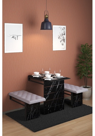 Açelya Döşemeli Duvara Monte 2tabureli Mutfak Masası