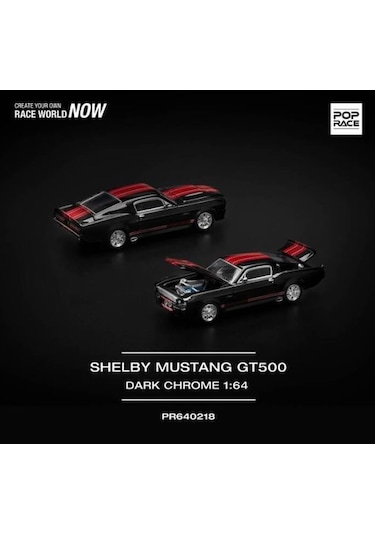Pop Race Shelby Mustang Gt500 Dark Chrome With Red Stripes 1/64 Siyah 218