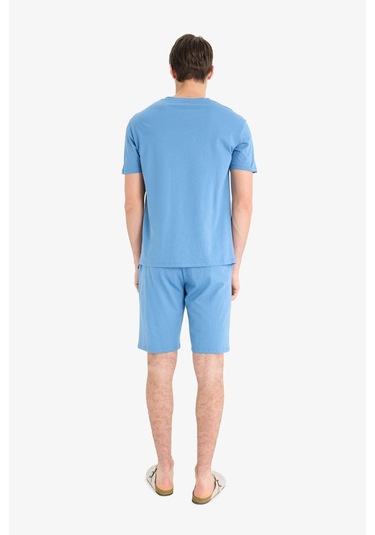 Defacto Pijama Takımı Baskılı Kısa Kollu Üst Şort F6185ax25spbe88 Mavi