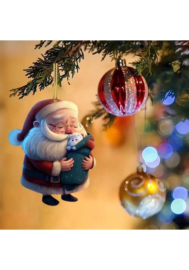 Geeksen Kahverengi Akrelik Noel Ağaç Oyuncakları - Santa Ve Köpek Desenli, Kolay Asılan, Ev Dekorasyonu, Hediye İçin, 8 Cm, Yenilikçi Tasarım