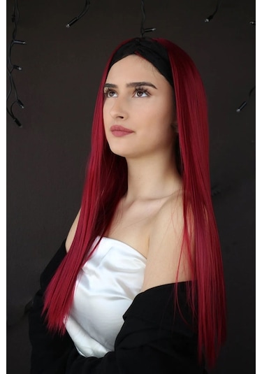 Caş Dekorasyon Isıya Dayanıklı Yarımay Çıt Çıt Saç - 39 - Şarap Kızıl - Düz - 60 Cm - 110 Gr