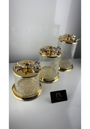 Çay Kahve Şekerlik Kavanoz Sunumluk Söz Nişan Kız İsteme Çikolatalık Dekoratif Obje Biblo Süs Eşya Çatlak Görünüm Gold