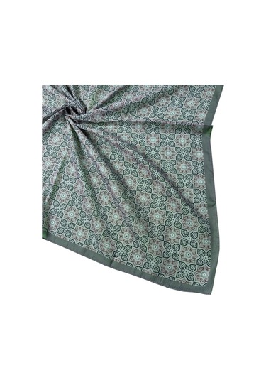 Ebruli Pamuklu Etnik Desenli Soft Eşarp 90x90 Cm Füme