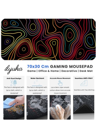 İlyuka Mousepad 70x30cm Büyük Boy Xl Mp377030 Colored Topography