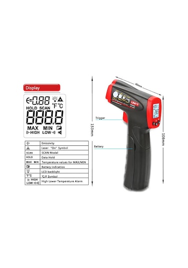 Unı-t Ut300s Lazer Termometre Kızılötesi Temassız Sıcaklık Ölçer N11.523