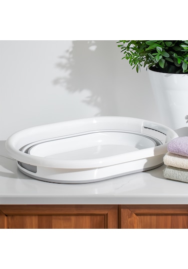 Porsima La-550 40lt Katlanabilir Silikon Çamaşır Sepeti Akordi... Beyaz - Gri