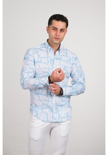 Ecer Regular Fit Desenli Pamuklu Uzun Kol Erkek Gömlek