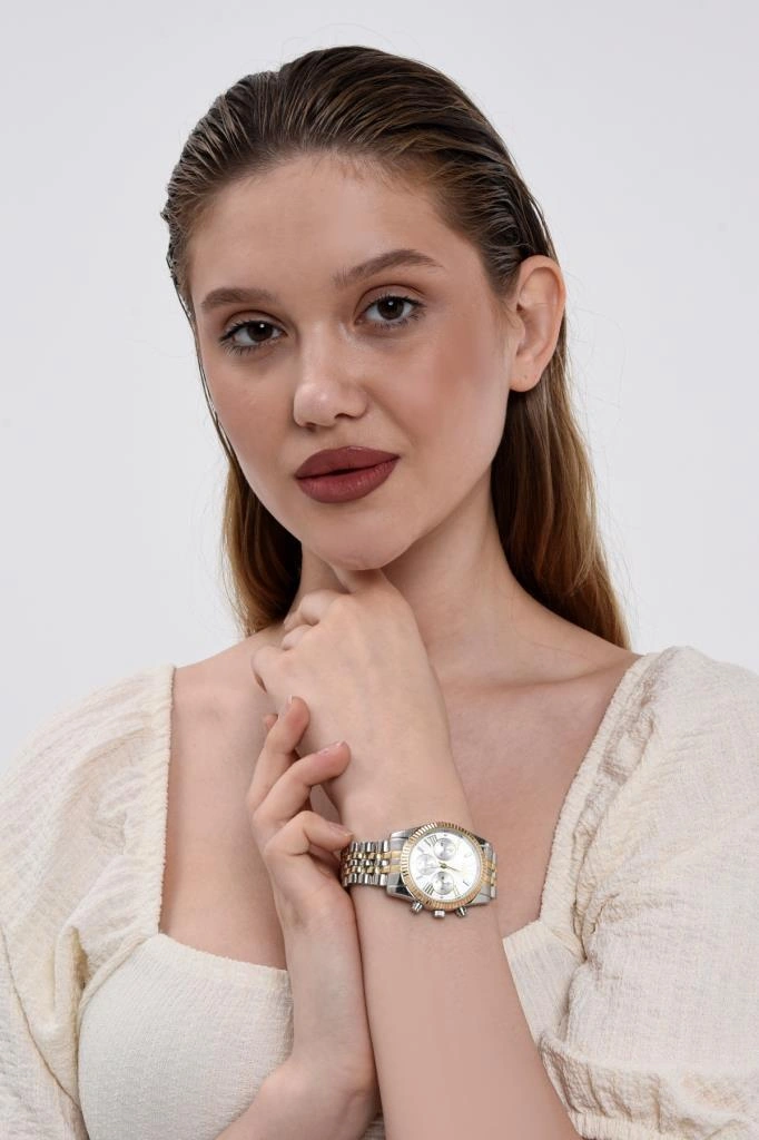 Roma Rakam Kasa Detaylı Altın Gümüş Kadın Kol Saati Gümüş