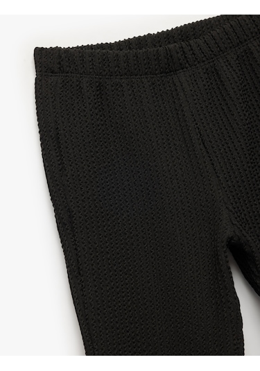 Koton Beli Lastikli Dokulu Basic İspanyol Paça Pantolon Siyah 6wkg40020ak Siyah