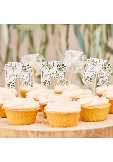 Ginger Ray - Hey Baby Botanical Cupcake Toppers - Hey Baby Botanik Cupcake Süsleri
