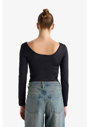 Defacto Kare Yaka Uzun Kollu Çıtçıtlı Body G1403ax25aubk81 Siyah