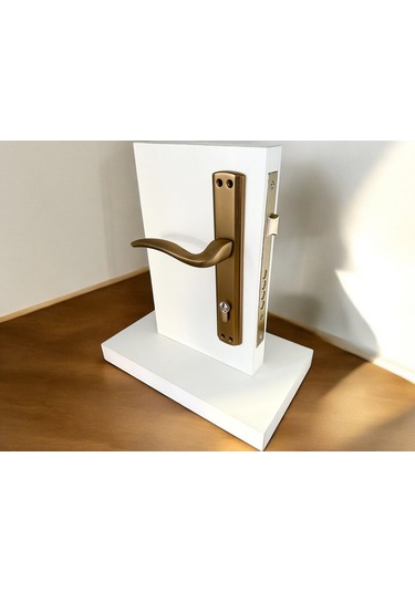 Trim Mat Antik Sarı Aynalı Yale Çelik Kapı Kolu Sol Elle Açılır Tek Taraf Kilit Hariçtir