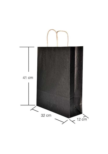 Burgu Saplı Siyah Kağıt Çanta 32X12X41 Cm - 25 Adet