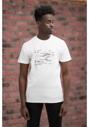 Slim Fit Sıfır Yaka Baskılı Pamuklu T-shirt Beyaz