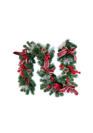 H47465-2-1 9 Ft Uzun Noel Çelenk Esnek Pvc Asılı Kolye Yapay Noel