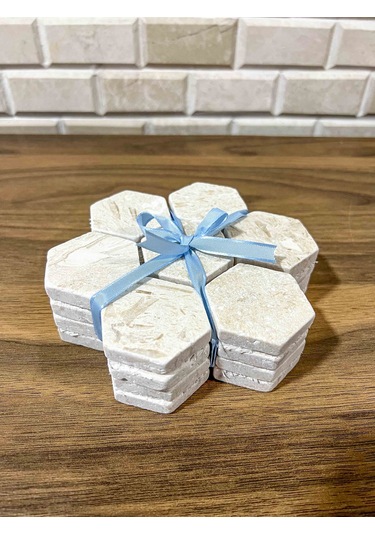 TUQCO Doğaltaş 2’’ Altıgen Myra 2 ’li Mermer Aksesuar