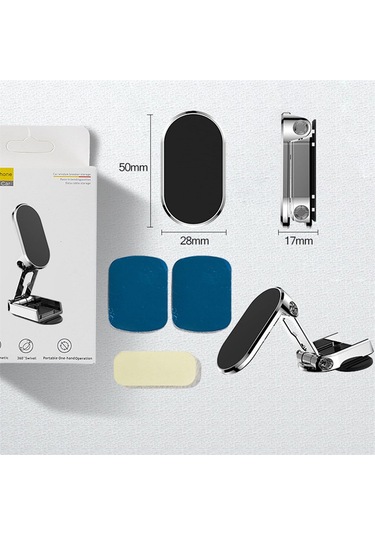 Jeemson Araç İçin Manyetik Telefon Tutucu, Çekilebilir Ve Katlanabilir, 360 Derece Ayarı, Kaymazsız Yüzey, Silver 2 Demir Levha + 1 Yedek Yapıştırıcı GÜMÜŞ