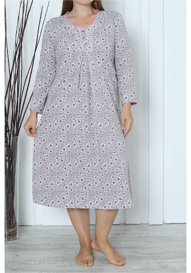 Kadın Tunik Uzun Gecelik Uzun Kollu Büyük Beden Pamuklu Vizon Vizon