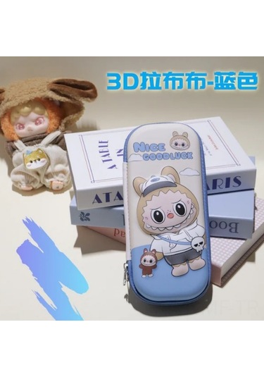 Mufunye Labubu Karikatür Desenli Çocuk Kalem Çantası - Erkek Kız Çocuklar İçin Okul Dolabı Mavi