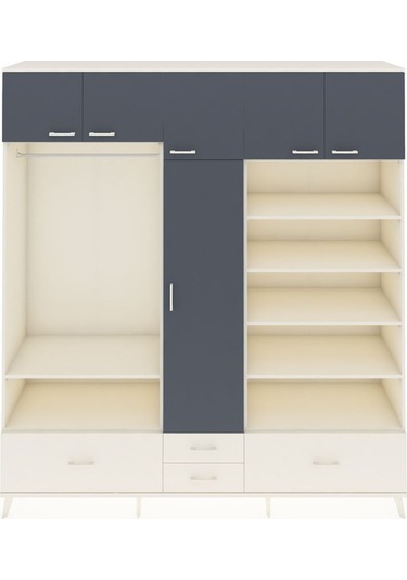 Hyperion Dolap 18 Raflı 4 Çekmeceli Tek Askılı 220x44x243 Aytaşı-antrasit/aytaşı Antrasıt/aytası