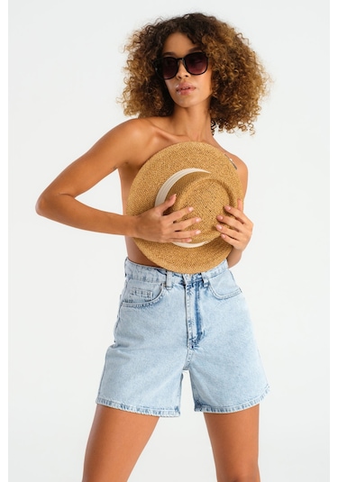 Itsbasic Kadın Snow Kot Rengi Diana Mom Fit Denim Şort