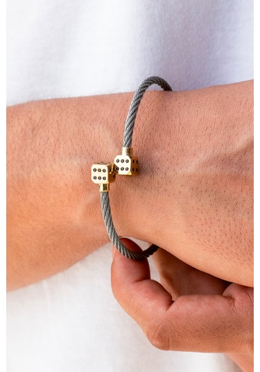 Cenova Kuyumculuk 14 Ayar Altın Zar Charmlı Gri Erkek Bilekliği Altın - Gri