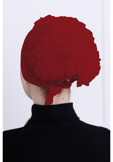 Fırfırlı Önden Dikişli Penye Bone - Kadın Tesettür Bağlamalı Topuz İç Bone-bordo Bordo