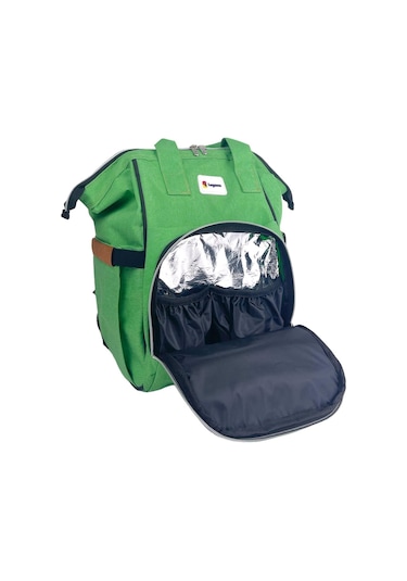 Lugami 09 Anne Bebek Bakım Sırt Çantası Biberon Termoslu Sıvı Geçirmez Yeşil