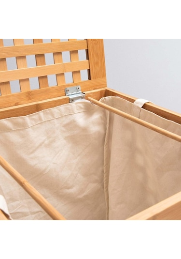 Büyük Boy Ahşap Bambu Kirli Sepeti 45x45x62 Diğer