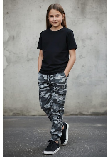 Black Steel Kız Garson Boy Kamuflaj Desen Pantolon Füme