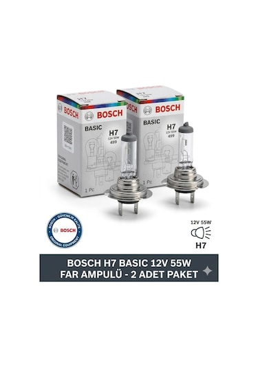 H7 Basic 12v 55w Far Ampulü 499  Uzun Ömürlü Halojen Ampul 2 Adet Far Lambası
