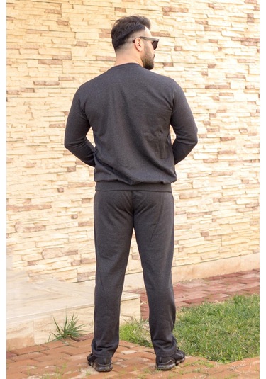 Antrasit Normal - Battal Büyük Beden Kalın Sweat Erkek Eşofman Takımı 21eestbakt Antrasit