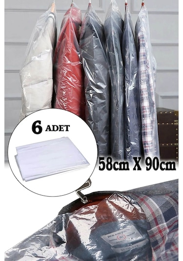 Elbise Kılıfı Şeffaf Elbise Torbası Poşeti 6 Adet 58x90cm DG042