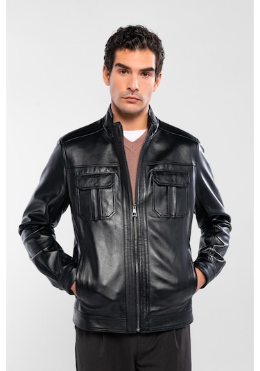 Tamer Tanca Erkek Hakiki Deri Siyah Deri Mont 415 Er-301 Erk Derı Mont Sıyah Zıg Siyah