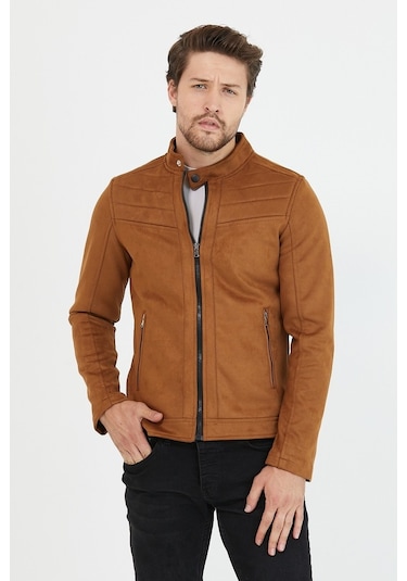 Erkek Taba Dar Kesim Süet Ceket Mont- Taba