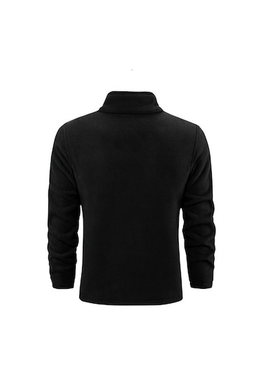 Ghassy Co. Erkek Ultra Isı Peluş Astarlı Cepli Tam Fermuarlı Polar Ceket Siyah