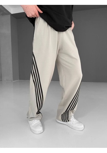 İki İplik Kumaş Şeritli Alt Esofman - Gri Gri