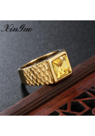 Sarı Yeni Avrupa Ve Amerika Birleşik Devletleri Basit Altın Taş Erkek Ve Kadın Titanyum Çelik Yüzük 9 Sarı