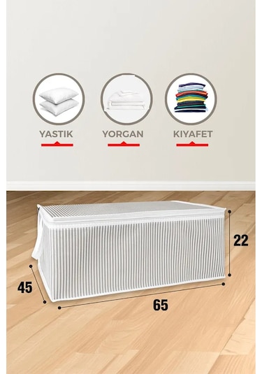 5 Adet Gri Çizgili Fermuarlı Hurç Yastık-yorgan-kıyafet Düzenleyici 64 45 22 Cm Gri-beyaz